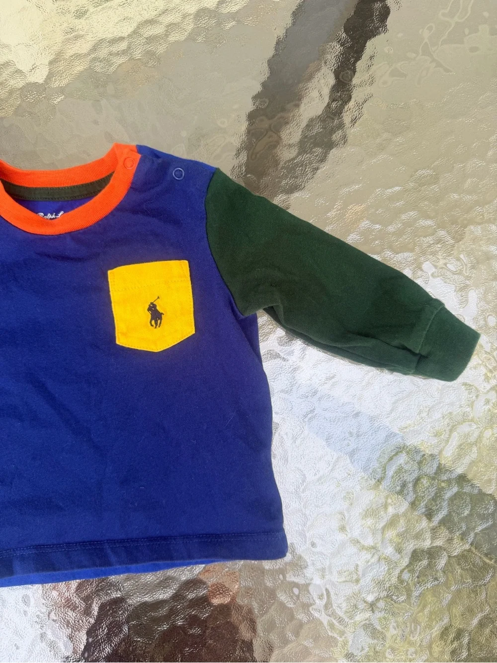 Ralph Lauren Navy Long-Sleeve Colorblock Tee with Yellow Pocket